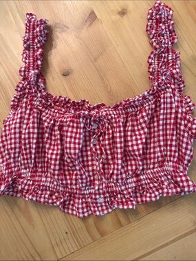 WeWoreWhat Ruffle Button Up Crop Top in Red Gingham women’s large